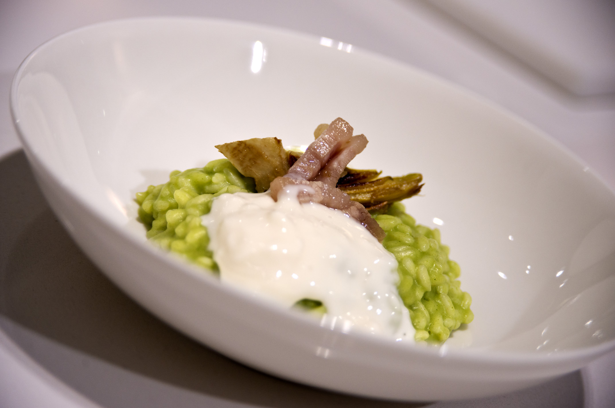 Il risotto con broccoli preparato insieme allo chef Marchini nel temporary showroom Bertazzoni a Milano